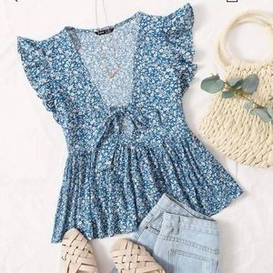 Shein Babydoll Blue Floral Printed Top